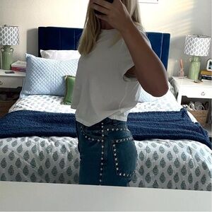 Reformation High Rise Blue Jeans with Stud Accents